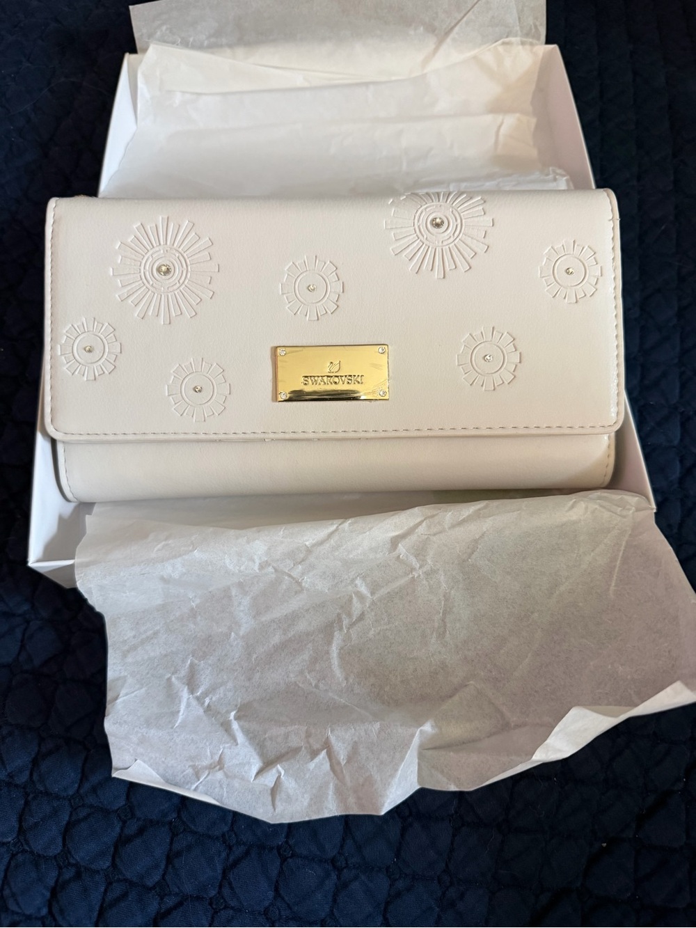 Swarovski Cream Floral Embossed Leather Wallet